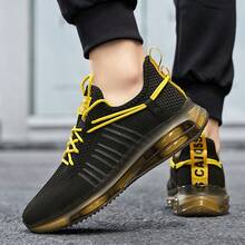 Men's Lightweight Running Shoes, Plain Color Lace Up, Breathable Mesh&Soft PVC Sole, Outdoor Durable Non-Slip Low-Cut Casual Sneakers - màu đen - Xem 7