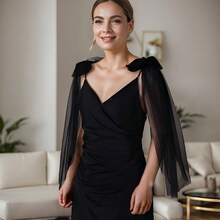 1 par de accesorios de vestido de novia de boda negros, decoración de hombro vintage romántica y elegante minimalista para mujeres, accesorio de fiesta de noche de Halloween hecho a mano con cuentas y perlas falsas - Negro - Ver 5