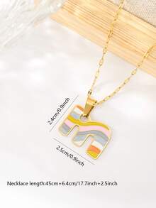 1pc Fashionable & Fun Colorful Oil Drop Stainless Steel Rainbow 26 Letters Women's Daily Wear Necklace - Letter - View 5
