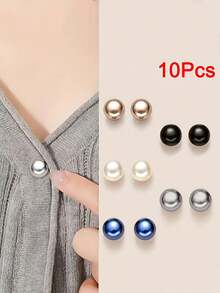 10 perlenähnliche Kunststoffknöpfe - nahtlose verstellbare Knöpfe, glatte kugelförmige tiefblaue/schwarz-weiße/beige dekorative Verschlüsse, geeignet für Hemden, Kleider, Jacken, Hemden - langanhaltend und einfach zu verwenden (10), blinkende Knöpfe an Kleidung, elegante und flache Knöpfe an Kleidung, Basteldekorationsknöpfe, dünne Knöpfe an Strickjacken, Knöpfe für Damenmäntel Weihnachtsgeschenk