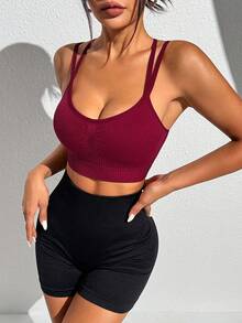Women's Christmas Theme Criss-Cross Back Curve Bra - Burgundy - View 6