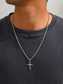 1 peça de colar masculino com pingente de cruz de strass, estilo moderno e simples, colar masculino Christian Elements, joias masculinas requintadas de aço inoxidável, adequadas para uso diário masculino, um presente para meu namorado