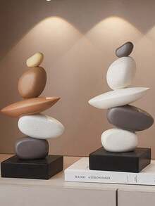 叠石雕塑 - 抽象平衡岩石艺术树脂雕塑，时尚优雅设计，桌面装饰摆件，家居办公礼物，生日毕业圣诞礼物（白色）