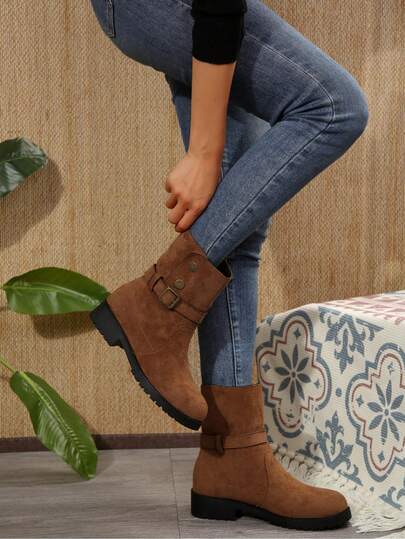 1 paire de bottes plates de cheville mode décontractées pour l'extérieur, pour les adolescents, automne/hiver