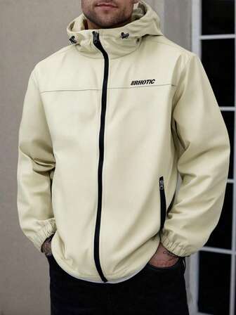 男士休闲户外轻薄字母印花风衣外套，春秋季