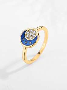 Kaletine 1 Piece 925 Sterling Silver Rings For Women Blue Sparkling Moon Zirconia Rings Fashion Engagement Wedding Jewelry Gift