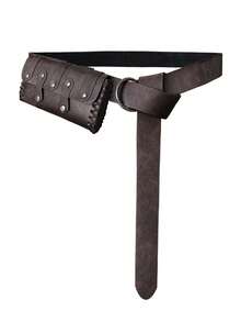 2pcs/Set Vintage Street Style Viking Belt, Faux Leather Accessories Viking Costume Leather Double Buckle Belt Waist Bag, Suitable For Men Party Halloween Wear