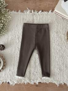 Newborn Baby Girls Solid Color Lace Trim Elastic Leggings, Spring/Autumn