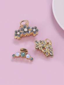 3 件花朵、仿珍珠和油滴发夹优雅发夹发夹发夹发夹秋冬发夹发饰女士度假装女士