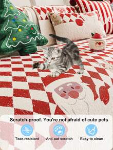 1pc Christmas Style Red & White Checkered Chenille Throw Pillow Cover, Santa Claus Pattern Design, Christmas Decor, Room Decor, Home Decor, Non-Slip, Pet Friendly, All Season, Suitable For Bedroom, Living Room, Office, Home Sofa Decoration - Multicolor - View 7