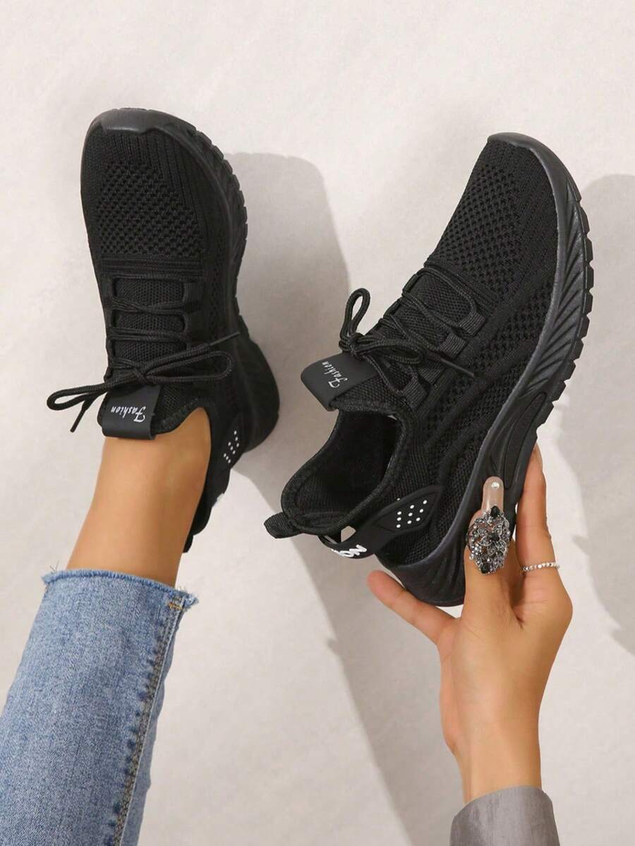Women's Lightweight Breathable Casual Sports Shoes, Comfortable Running Fitness Sneakers, White Versatile Sneakers Suitable For All Seasons - 黑色 - 查看 1