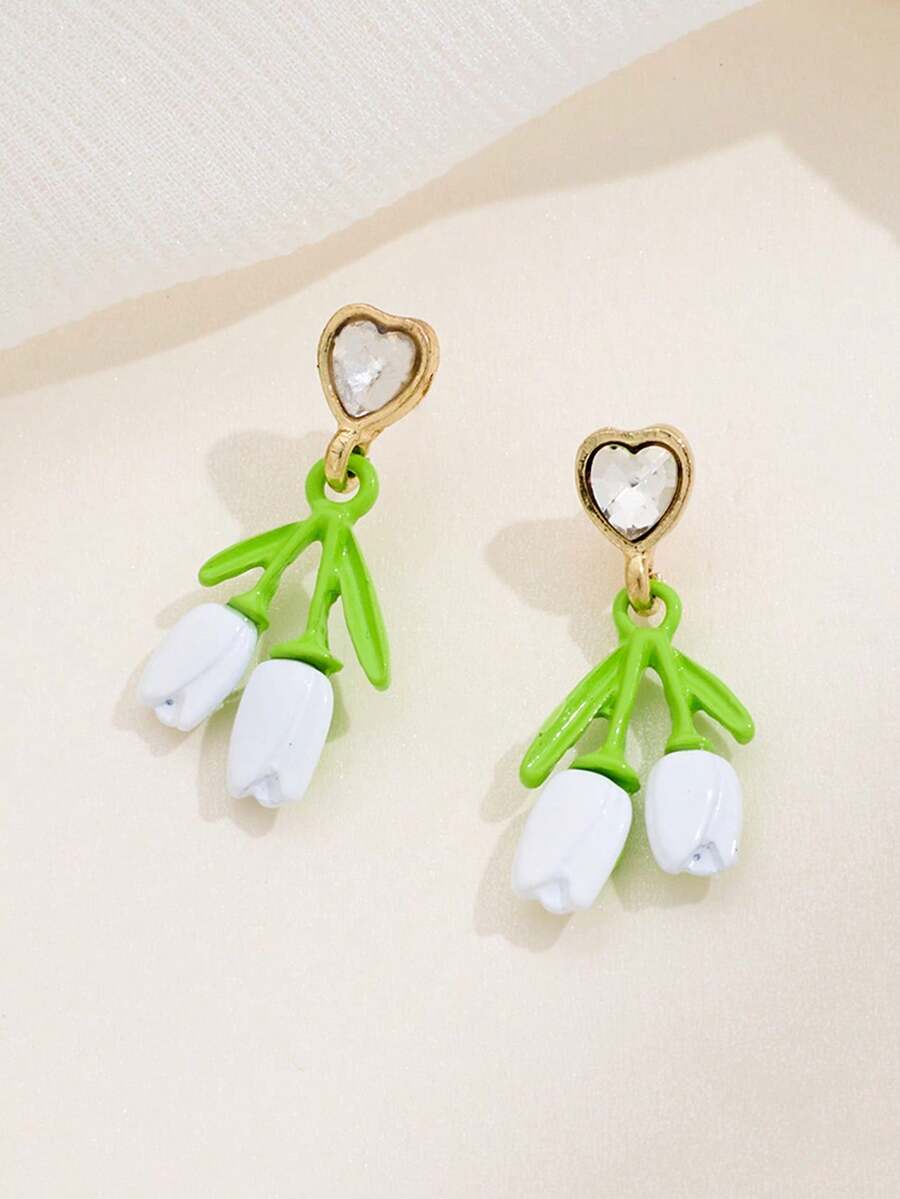 1 par de pendientes de tulipán dulce de aleación, pendientes frescos con flor en forma de corazón, accesorios frescos con tema forestal, los mejores recuerdos de boda para novias y damas de honor, adecuados para diversas ocasiones como fiestas festivas y viajes diarios.