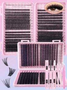 640/624/608片蓬松卷翘DD型8-16mm混合DIY睫毛嫁接套装，包含DIY下睫毛、睫毛调色盘、高容量柔软单簇睫毛，搭配粉色底卡，轻松打造蓬松自然的Y2K蝴蝶妆效，在家即可轻松DIY睫毛。套装包含睫毛胶水和DIY睫毛镊子（下睫毛+10D+20D+30D+40D+50D+60D+80D+100D）。睫毛簇套装，假睫毛。 - 彩色 - 查看 13