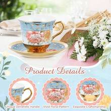 Set Of 12 Tea Cups And Saucers Tea Party Decorations Floral Porcelain 5.4 Oz British Women Birthday Party, And Mother's Day - 經典風格 + 6 - 查看 7