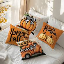 4 Stücke Kürbiskutsche bedruckte Kissenbezug Set, einseitig Muster, Herbst