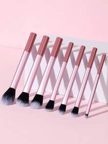 7-delars rosa professionellt sminkborsteset, inklusive rougeborste, puderborste, concealerborste, ögonskuggsborste, kompletta sminkverktyg, perfekt för resor och presenter - Rosa - Visa 6