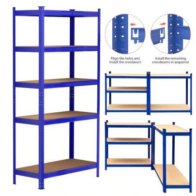 Royalswill 5-Shelf Heavy-Duty Garage Shelving, 180x90x40 Cm, 500 Kg Load Capacity, Boltless Metal Frame And 5 Mm MDF Storage Shelves