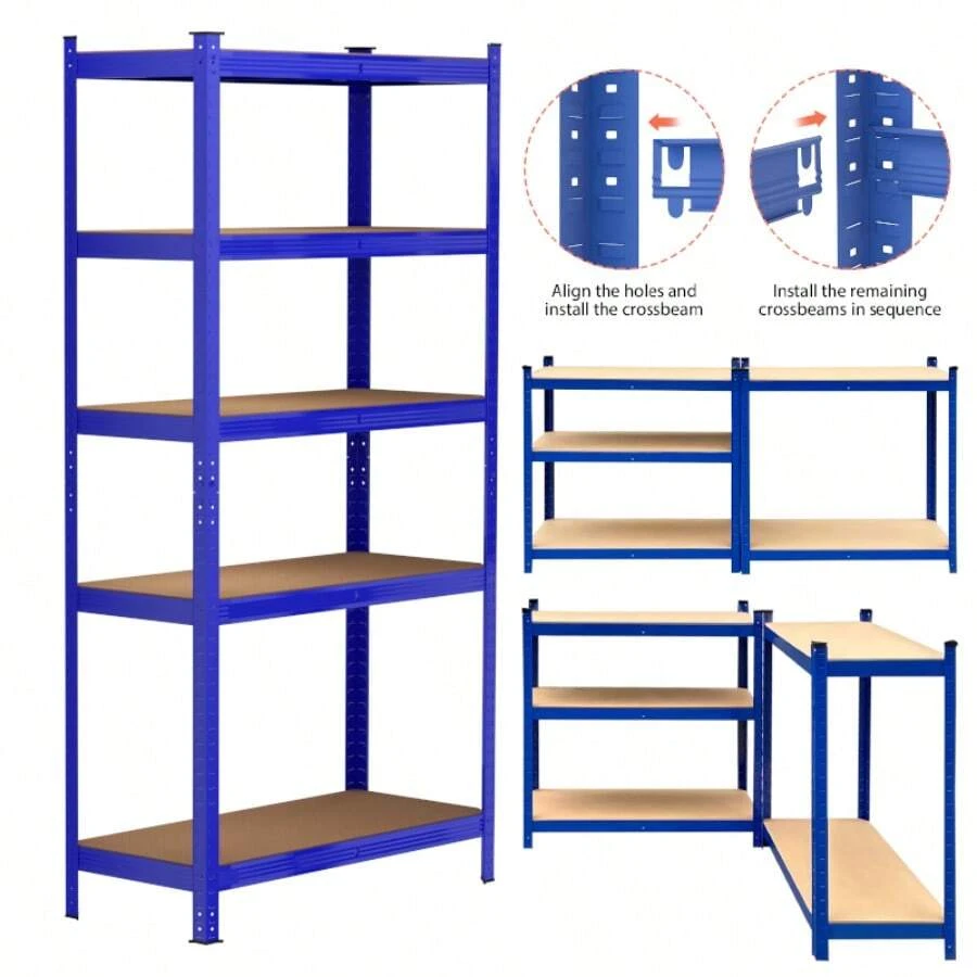 Royalswill 5-Shelf Heavy-Duty Garage Shelving, 180x90x40 Cm, 500 Kg Load Capacity, Boltless Metal Frame And 5 Mm MDF Storage Shelves - Bạc - Xem 1