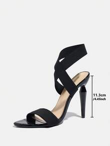 Jin Bei Qi Women's High Heel Shoes, Suitable For Spring, Summer, Night Parties, Gatherings, Outdoor, Fashion, Elegant, High-End Banquet, Electroplated Black Thin High Heel, Round Toe, Shiny, Transparent Strap , Elastic Strap With Large Stone Texture Material, Sexy, Elegant, Luxurious Black High Heel Sandals, Suitable For Commuting, Paired With Autumn Women's Clothing - Black - View 6
