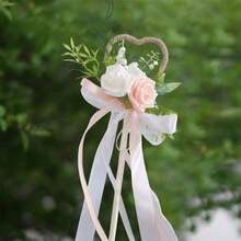 Flower Girl Wand Wedding Bouquet Artificial Rose Flowers Magic Wand With Ribbons For Special Occasions - Champagne - View 2