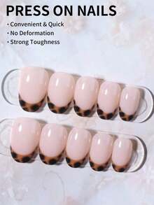 24Pcs Short Oval Leopard Nails Design French Acrylic Press On Nails Short Perfect Fitfalse Nails Set Including: 1Pc Jelly Gel And 1Pc Nail File. Easy To Wearfrench Tip Nails Art For Woman Girl Daily Work Wear Rave Party Use Nail Supplies Nails(Random Delivery)(Random Delivery)(Random Delivery) - 隨機 - 查看 4