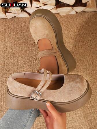 1 Pair Women's Thick Sole Mary Jane Shoes, Pearl Decor Platform Mary Jane Shoes, Stitching Detail Thick Sole Mary Jane Shoes, Summer Vacation Shoes, Back To School Shoes, College Student Shoes, Witch Spring Shoes, Spring Break, Cute Bow Round Toe Platform Wedge Loafers, Women Halloween Witch Shoes For Spring & Autumn