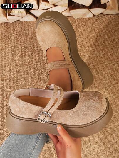 1 Pair Women's Thick Sole Mary Jane Shoes, Pearl Decor Platform Mary Jane Shoes, Stitching Detail Thick Sole Mary Jane Shoes, Summer Vacation Shoes, Back To School Shoes, College Student Shoes, Witch Spring Shoes, Spring Break, Cute Bow Round Toe Platform Wedge Loafers, Women Halloween Witch Shoes For Spring & Autumn