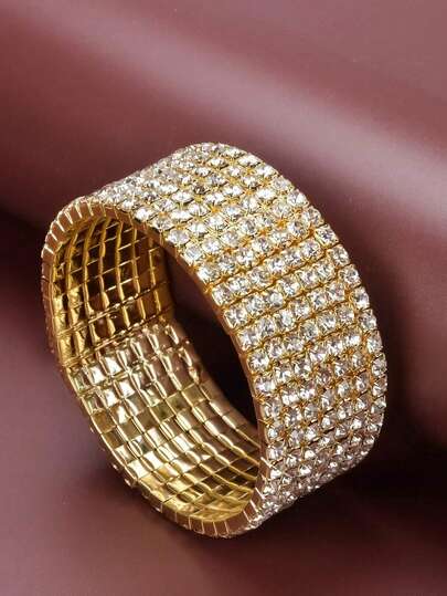 1 Stück modischer, übertriebener Kristall-Armreif, luxuriöser offener Armreif-Manschette, Schmuck für Party, Hochzeit