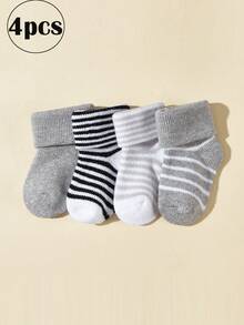4 perechi de șosete cu dungi pentru bebeluși, șosete drăguțe din lână caldă pentru nou-născuți, pentru băieți și fete, toamnă/iarnă