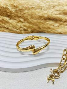 3pcs Minimalist Smooth Bangle Bracelet, Water Droplet And Chunky Bracelet Set, Gold Bracelet Set, Wide Bracelet,For Work, Daily,Party, Banquet, Ball Decor,Vintage And Unique Bracelets For Women's