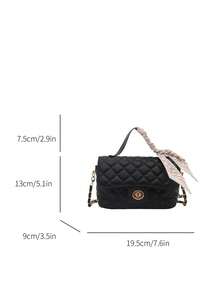 时尚菱形图案手提包，配有链条肩带，多功能单肩包 - 黑色 - 查看 5