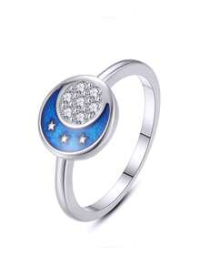 Kaletine 1 Piece 925 Sterling Silver Rings For Women Blue Sparkling Moon Zirconia Rings Fashion Engagement Wedding Jewelry Gift