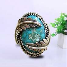 Elegant Retro Style Inlaid Turquoise Ring, Green Leaf Wrapped Ring, Luxurious Jewelry, Suitable For Daily Use And Parties, Perfect Gift For Her/Him - Nhiều màu - Xem 2