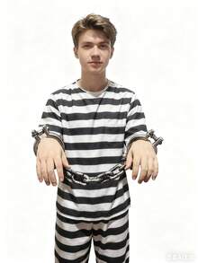 1 pieza Cadena de esposas gris oscuro de Halloween, pulsera de prisionero, estilo versátil, adecuado para fiestas de disfraces de Halloween, mascaradas, actuaciones y uso diario