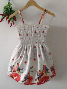 Women's Floral Dress - 紅花鳥 - 查看 2