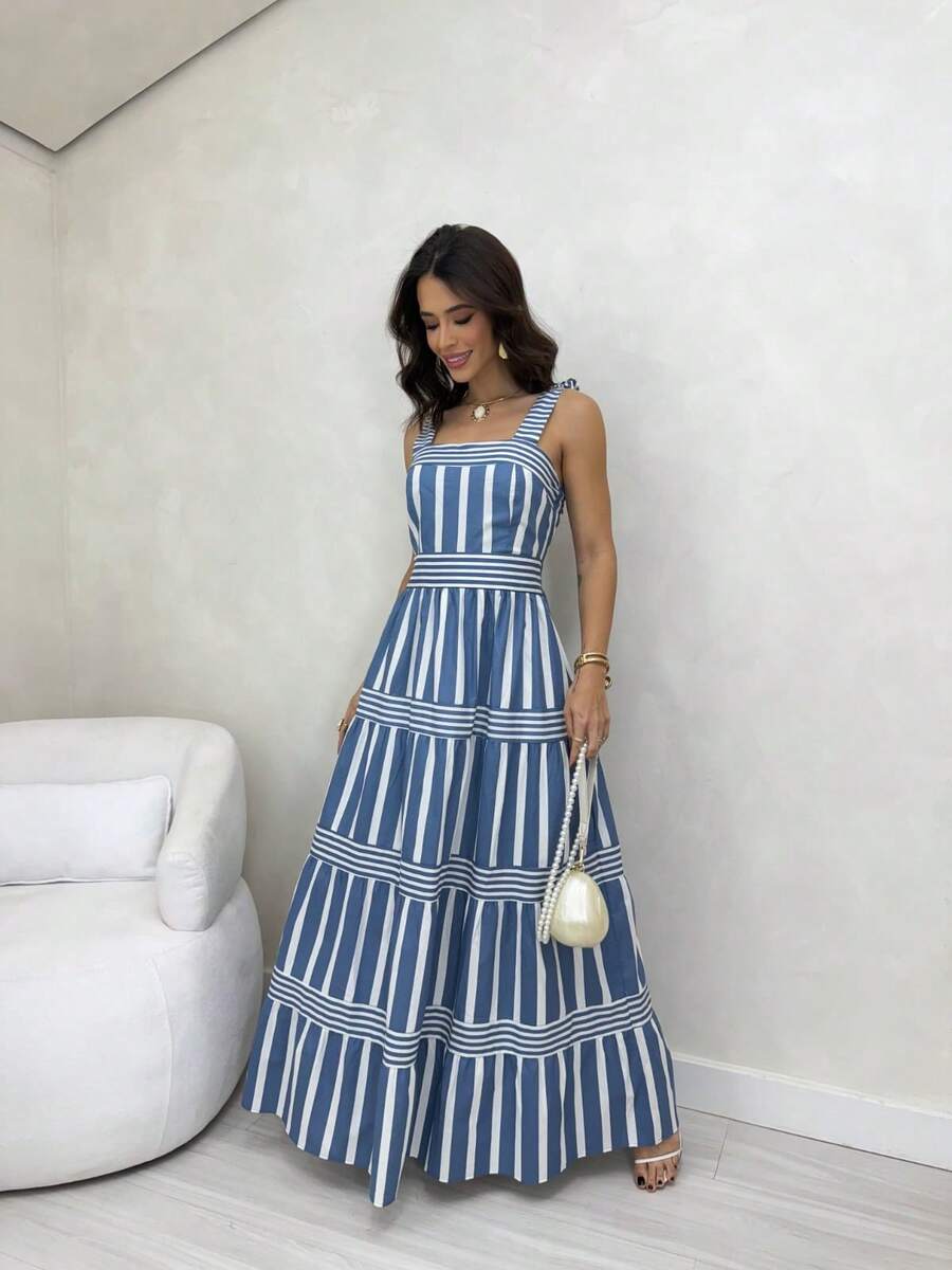 15 Striped All-Over Print Ruched Fabric Ruffle Hem Wedding Dresses - Mint Blue - View 1