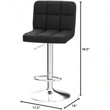 Extra Large Faux Leather Barstools SET Of 2 - Modern Adjustable Counter Height Armless Chairs - Large Seat & Larger Base, Swivel Stool For Bar, Island, Living Room, Dining Room - BLACK