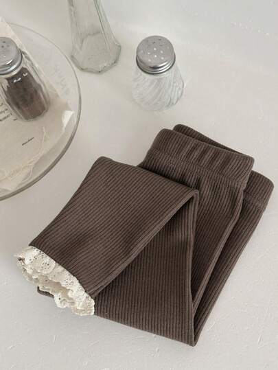Neugeborene Baby Mädchen einfarbige Spitzenbesatz Leggings mit Gummizug, Frühling/Herbst