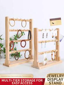 Wooden Earring Display Stand Jewelry Display Rack Jewelry Shelf Tabletop Jewelry Organizer Earring Holder For Earings Rings - Màu gỗ - Xem 1