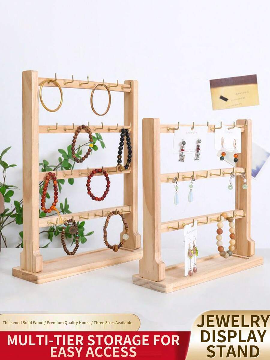 Wooden Earring Display Stand Jewelry Display Rack Jewelry Shelf Tabletop Jewelry Organizer Earring Holder For Earings Rings - Màu gỗ - Xem 1