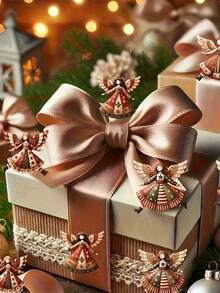 4 Piezas de Adornos de Ángel de Madera Navideños, Adornos de Ángel de Madera Estilo Bohemio Vintage, Hechos a Mano, Adecuados para Decoración Navideña del Hogar, Oficina, Árbol de Navidad, Habitación, Envoltura de Regalos DIY, Accesorios para Coronas, Decoraciones Navideñas Perfectas