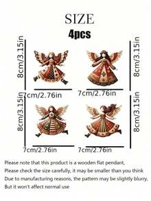 4 Piezas de Adornos de Ángel de Madera Navideños, Adornos de Ángel de Madera Estilo Bohemio Vintage, Hechos a Mano, Adecuados para Decoración Navideña del Hogar, Oficina, Árbol de Navidad, Habitación, Envoltura de Regalos DIY, Accesorios para Coronas, Decoraciones Navideñas Perfectas
