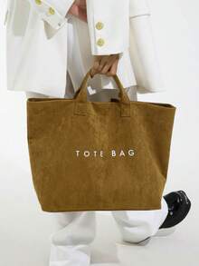 Fashionable College Style Large Capacity Tote Bag - Lightweight PVC And Kraft Paper Material, Hook And Loop Closure, Stylish Choice For Women - Brown - View 4