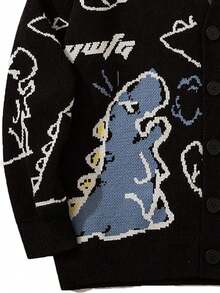 Herren Cartoon Dinosaurier Muster Langarm Lässig Strickjacke, Herbst/Winter