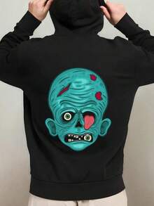 1pc Men'S Funny Spooky Skeleton Graphic Hooded Sweatshirt -  Size Black Halloween & Winter Warmth, Casual Streetwear With Back Print Design, Regular Fit Long Sleeve Pullover For Fall & Winter Clot,Fall Hoodies,Men's Fall Clothes,Street Wear,Halloween,Mens Hoodies,Y2k Clothes,Jesus Hoodie,Thanksgiving Day,Nightmare Before Christmas,Christmas - 黑色 - 查看 1