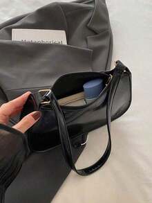 Solid Color Minimalist Zipper Shoulder Bag, Fashionable Crescent-Shaped Bag, Zipper Shoulder Bag, Faux Leather Solid Color Wallet, Burgundy Color Clutch Bag New Year, Fashionable Burgundy Clutch Bag, Small Bag - Đen 2 - Xem 3