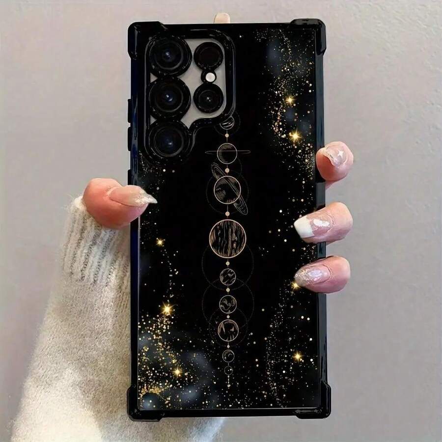 Moon Star Glitter Eclipse Four-Corner Airbag Electroplated Phone Case Suitable For Samsung GALAXY S25 ULTRA S24 Plus S23 Fe , Compatible With  17 AIR 16 Promax 15 Pro Max Case 14,  13 Cases Protective Black Cover For Both Men And Women Gift. - màu đen - Xem 1