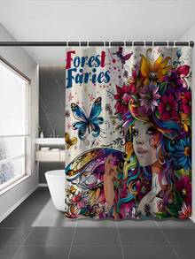 1/3/4 Stücke "Waldfeenhafte" künstlerische wasserdichte Duschvorhang-Set, Vintage Blumen- & Schmetterlingsmuster, Digitaldruck, Polyestermaterial, wasserdichter Duschvorhang, ohne Bohren erforderlich, Badezimmer-Raumteiler, Duschvorhang-Set beinhaltet U-förmige Matte, rutschfeste Badezimmermatte, Toilettenmatte und Badezimmer-Accessoires, geeignet für Heimdekoration, Feiertage, tägliche Dekoration, Weihnachtsdekoration, Badezimmerdekoration, Duschdekor, ein ideales Geschenk