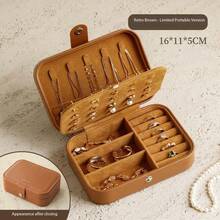 Light Luxury Retro Portable High-End Exquisite Small Necklace Earrings Gold Ring Storage Jewelry Storage Box - Brown - View 2
