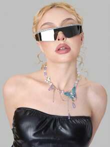 DareSee 1 pieza Gafas de sol de moda de metal pesado con cristales de mujer, estilo vaquera plateada - Perfectas para fiestas, disfraces y regalos, gafas de sol para la calle, accesorios de playa para mujer, gafas de sol básicas y adecuadas para suéter, vaqueros, pantalones de chándal, sudadera, chaqueta, vestido y camisa de manga larga, festivales de música, Y2KFest, vuelta al cole, otoño, Navidad, invierno, regalos de Navidad